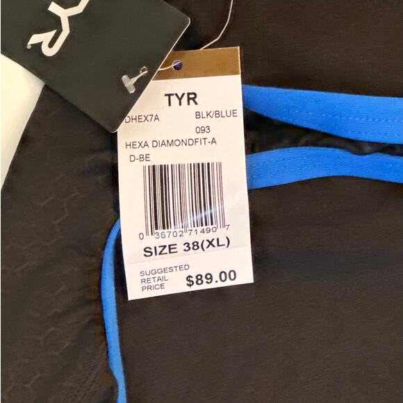 TYR Women's Durafast Elite Diamondfit Hexa One Piece Swimsuit 38/XL Black Blue - Picture 7 of 9